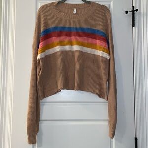 Cropped Tan Striped Sweater